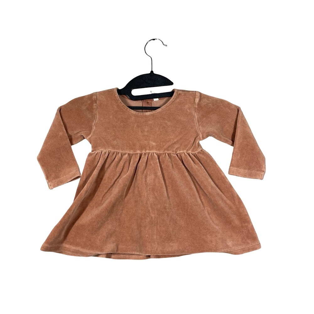 Quincy Mae Velour Dress Kids 12-18m Rust Brown Boho Organic Cotton Baby Dress